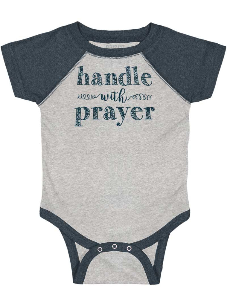 Handle With Prayer Raglan Romper Bodysuit-Direct To Garment Print-Brisco Baby