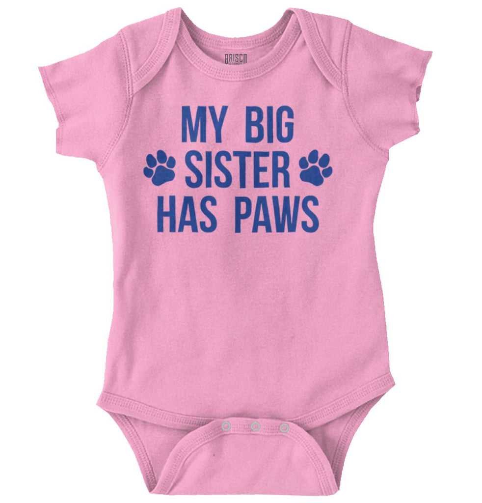 My Big Sister Has Paws Romper Bodysuit-Direct To Garment Print-Brisco Baby