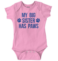 My Big Sister Has Paws Romper Bodysuit-Direct To Garment Print-Brisco Baby