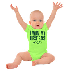 Won The Race Romper Bodysuit-Direct To Garment Print-Brisco Baby