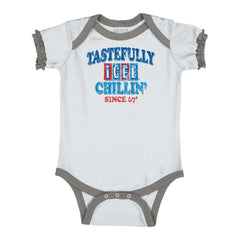 Chillin Since '67 Baby Ruffled Trim Romper-Direct To Garment Print-Brisco Baby