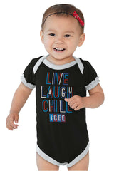 Live Laugh Chill Baby Ruffled Trim Romper-Direct To Garment Print-Brisco Baby