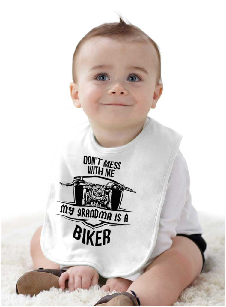 Biker Grandma Infant Baby Bib-Direct To Garment Print-Brisco Baby