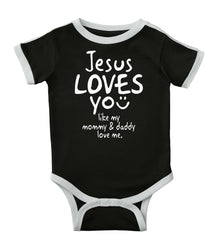 Jesus Loves You Ringer Romper Bodysuit-Direct To Garment Print-Brisco Baby