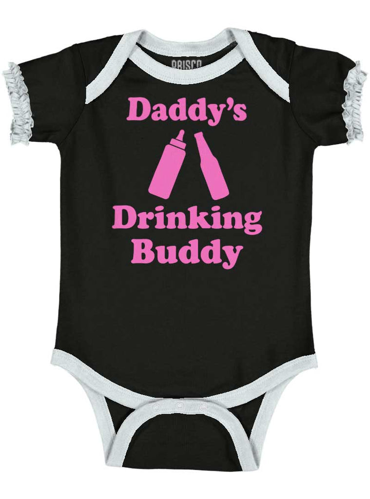 Drinking Buddy Baby Ruffled Trim Romper-Direct To Garment Print-Brisco Baby