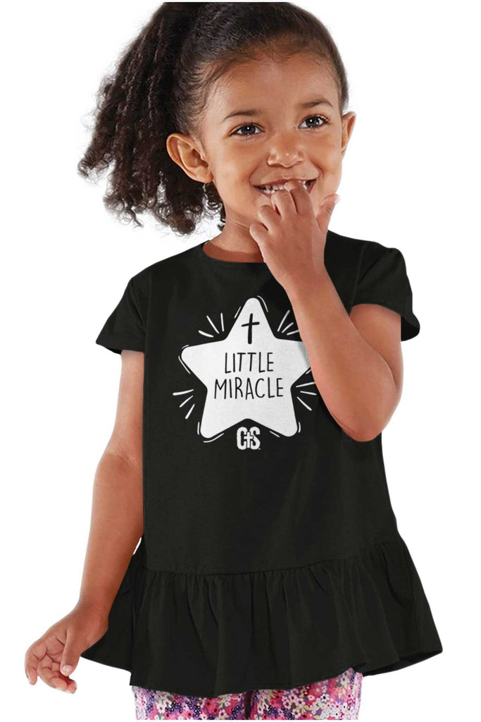 Little Miracle Toddler Ruffle Bottom Tee-Direct To Garment Print-Brisco Baby