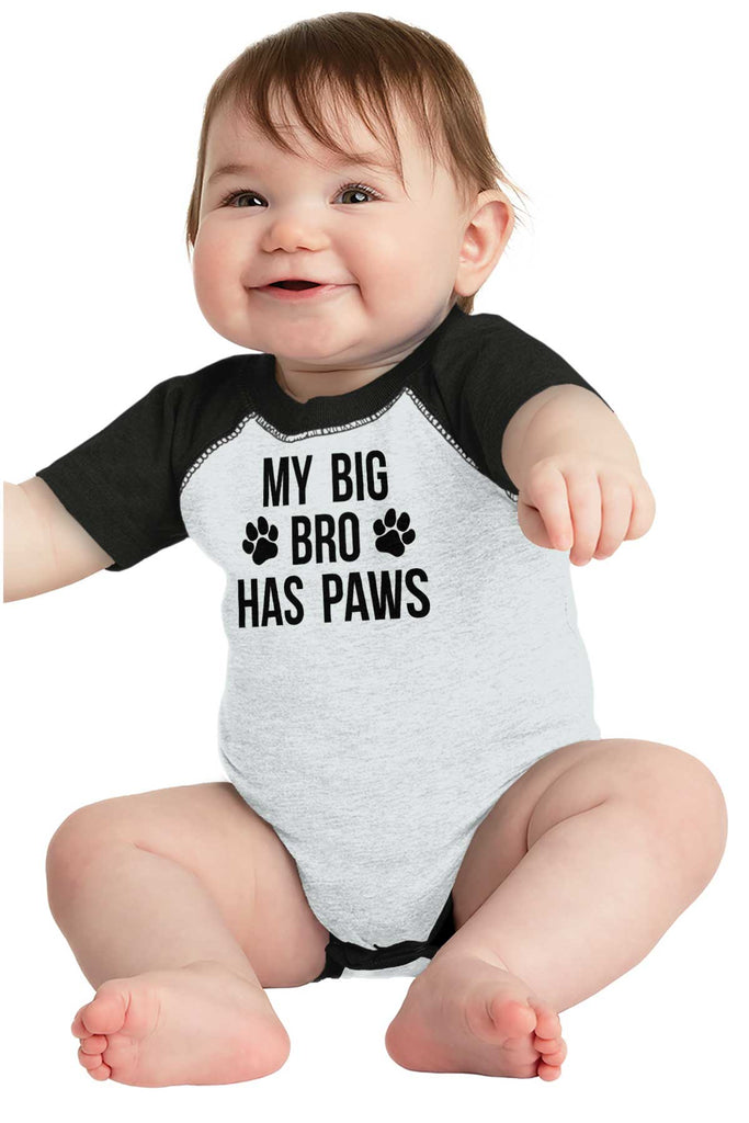 Big Bro Has Paws Raglan Romper Bodysuit-Direct To Garment Print-Brisco Baby