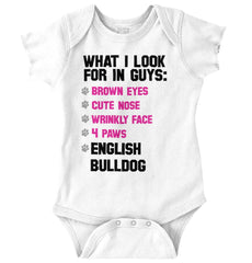 English Bulldog List Romper Bodysuit-Direct To Garment Print-Brisco Baby