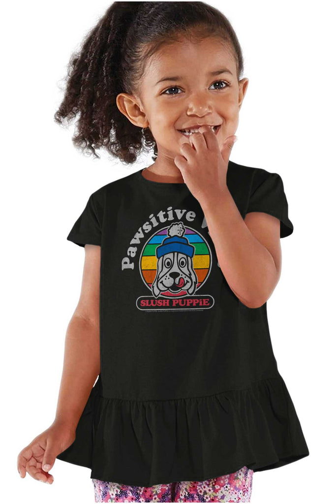 Pawsitive Vibes Toddler Ruffle Bottom Tee-Direct To Garment Print-Brisco Baby