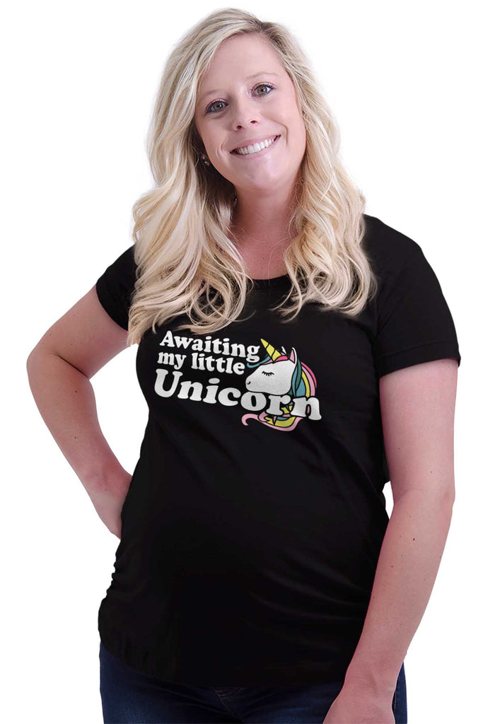 Awaiting My Little Unicorn Maternity T-Shirt-Direct To Garment Print-Brisco Baby