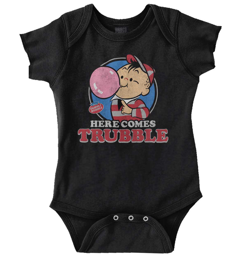 Here Comes Trubble Romper Bodysuit-Direct To Garment Print-Brisco Baby