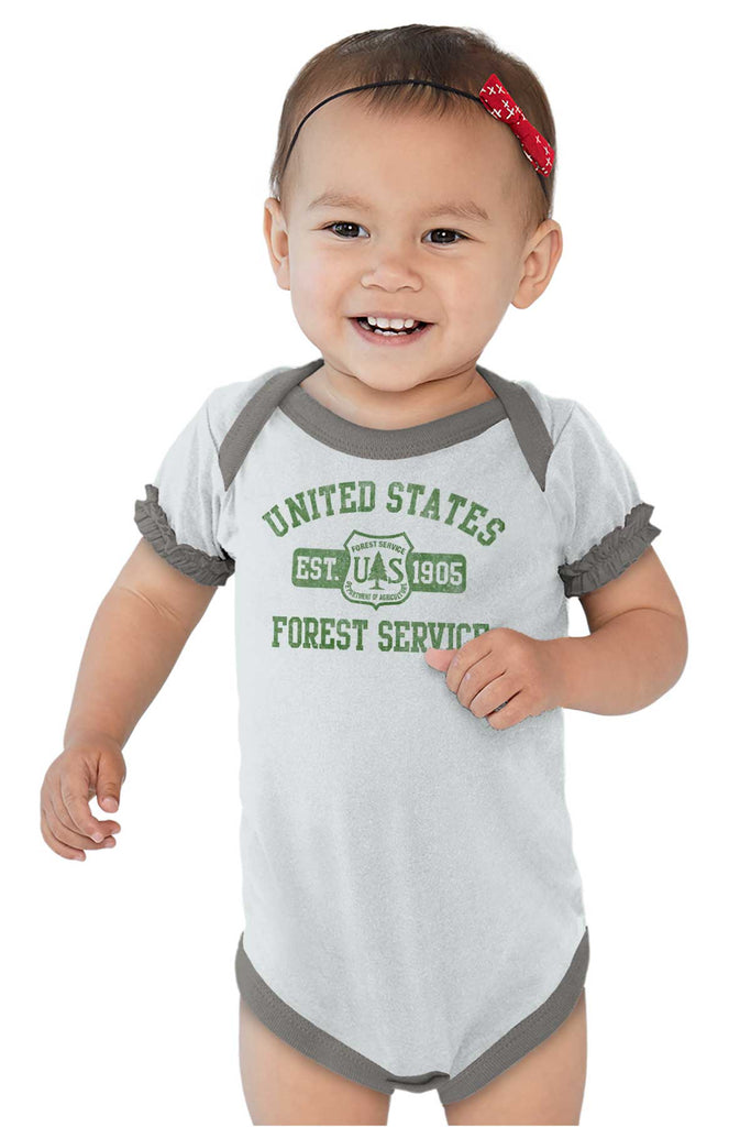 Forest Service Baby Ruffled Trim Romper-Direct To Garment Print-Brisco Baby