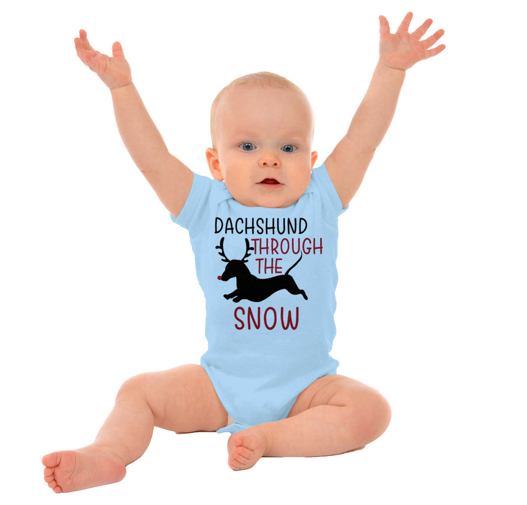 Dachshund Through Snow Romper Bodysuit-Direct To Garment Print-Brisco Baby