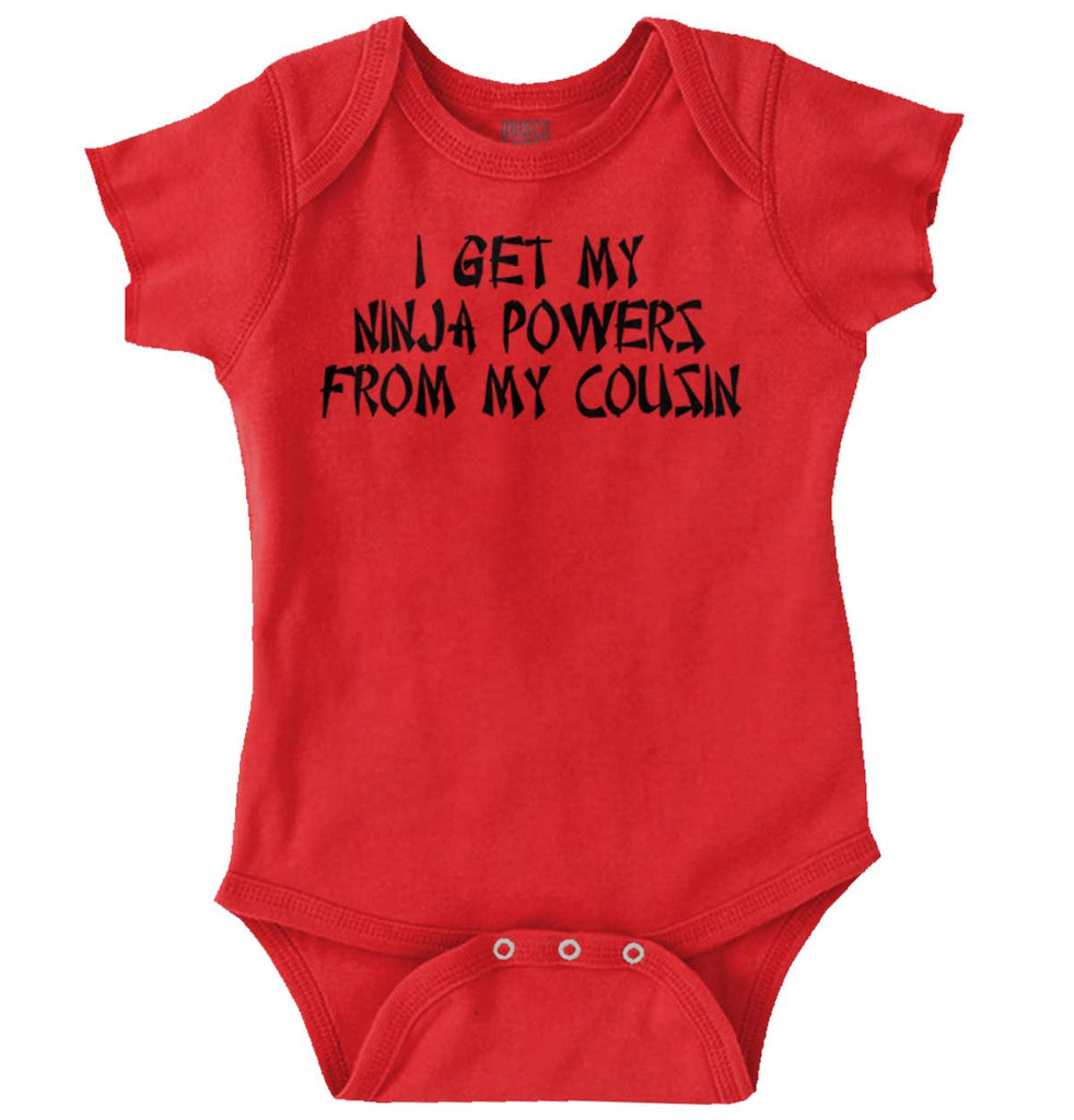 Ninja Powers From Cousin Romper Bodysuit-Direct To Garment Print-Brisco Baby