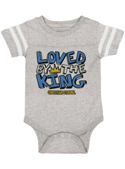 Loved By The King Football Romper Bodysuit-Direct To Garment Print-Brisco Baby