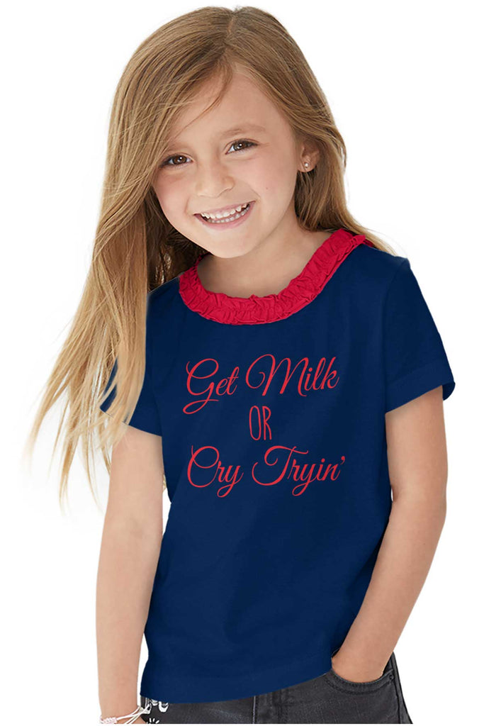 Get Milk Toddler Ruffled Trim T-Shirt-Direct To Garment Print-Brisco Baby