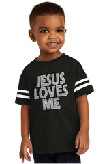Christ Loves Me Toddler Football Jersey Tee-Direct To Garment Print-Brisco Baby