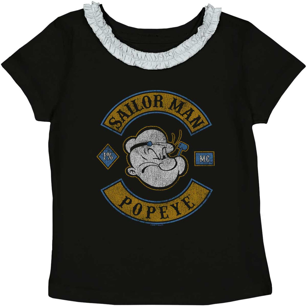 Popeye The Sailor Man Toddler Ruffled Trim T-Shirt-Direct To Garment Print-Brisco Baby
