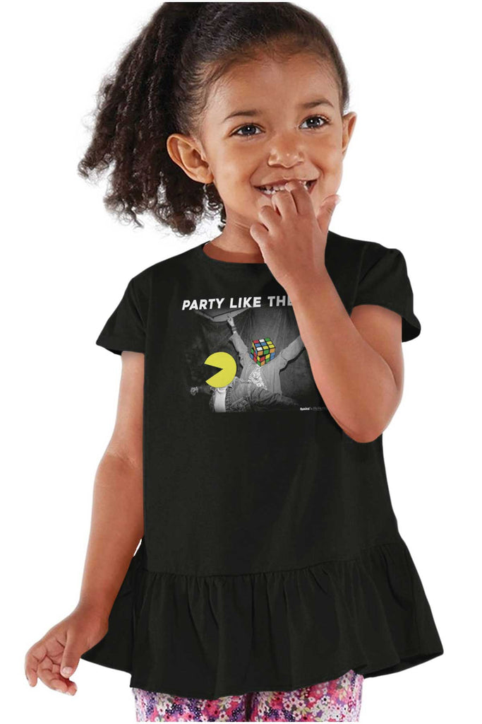 Party Like The 80s Toddler Ruffle Bottom Tee-Direct To Garment Print-Brisco Baby