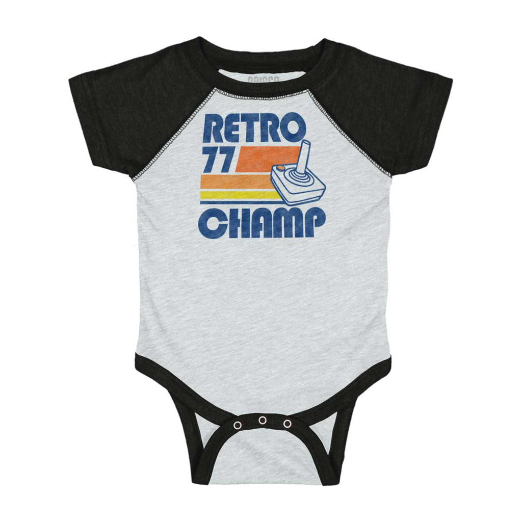 Retro 77 Champ Gamer Dragons Raglan Romper Bodysuit-Direct To Garment Print-Brisco Baby