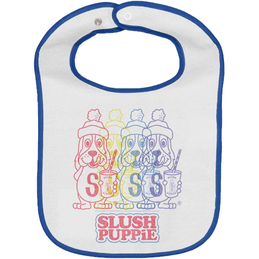Rainbow Puppie Trimmed White Snap Bib-Direct To Garment Print-Brisco Baby