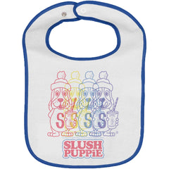 Rainbow Puppie Trimmed White Snap Bib-Direct To Garment Print-Brisco Baby