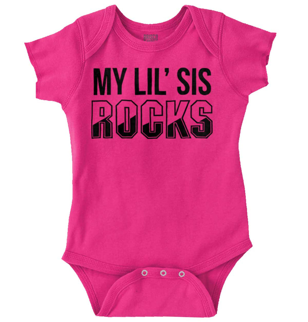 My Lil' Sis Rocks Romper Bodysuit-Direct To Garment Print-Brisco Baby