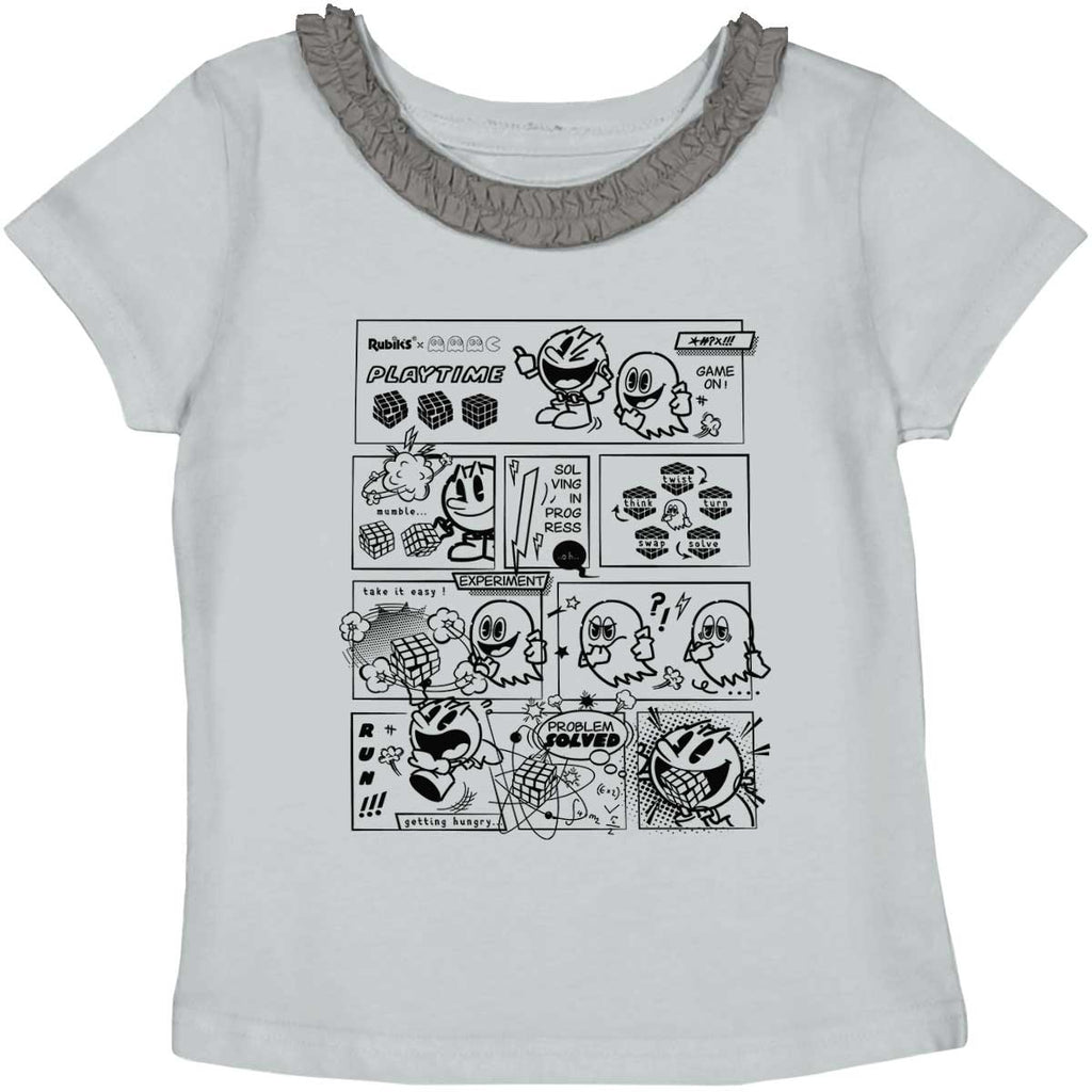 Pac-Man Comic Book Toddler Ruffled Trim T-Shirt-Direct To Garment Print-Brisco Baby