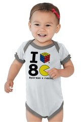 I Love The 80s Baby Ruffled Trim Romper-Direct To Garment Print-Brisco Baby