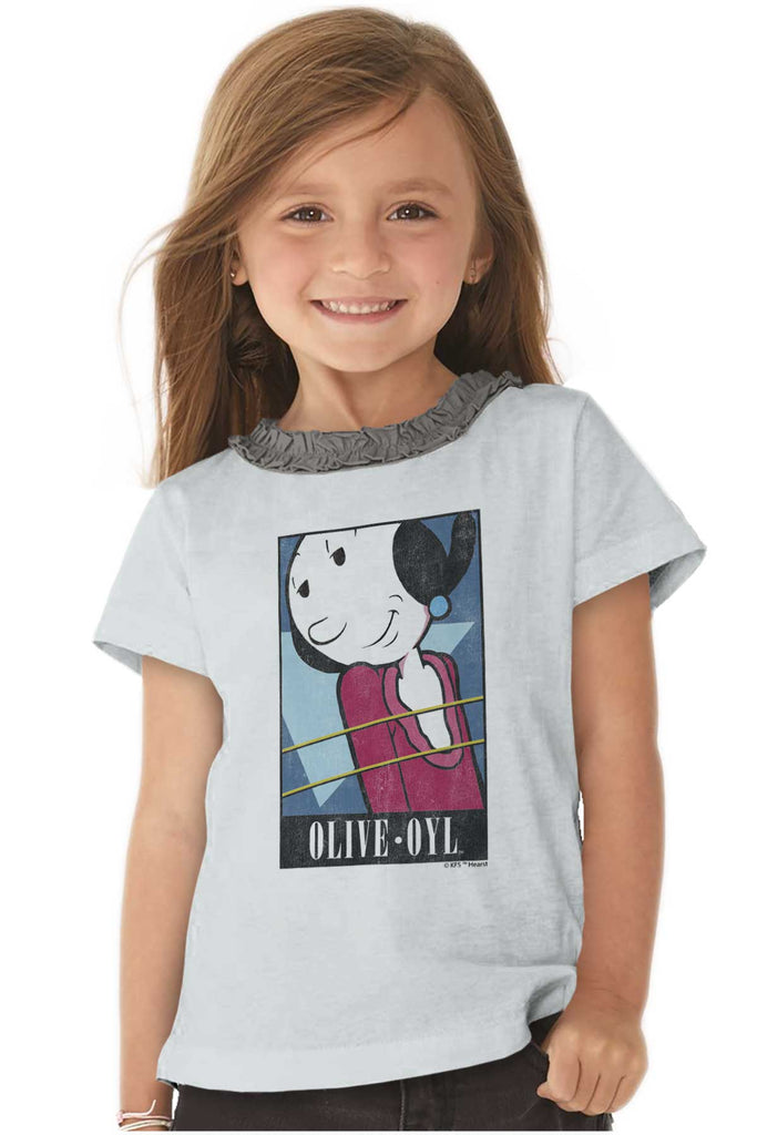 Olive Oyl Toddler Ruffled Trim T-Shirt-Direct To Garment Print-Brisco Baby