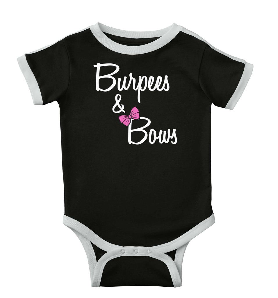 Burpees and Bows Ringer Romper Bodysuit-Direct To Garment Print-Brisco Baby