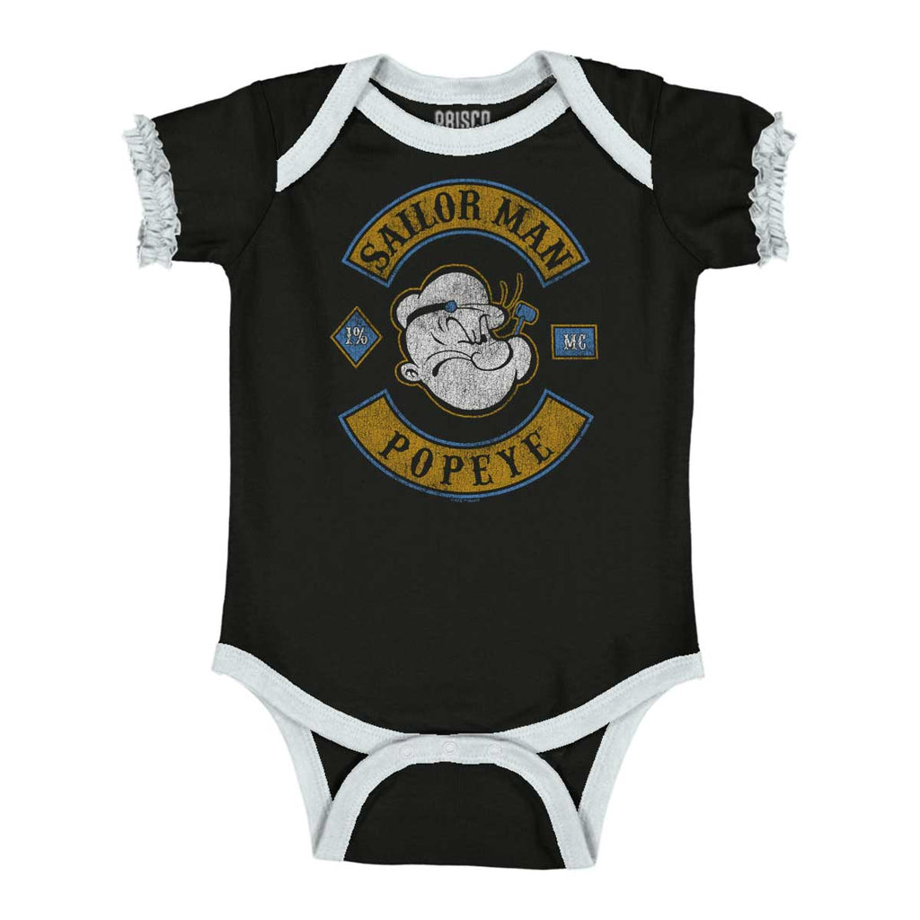 Popeye The Sailor Man Baby Ruffled Trim Romper-Direct To Garment Print-Brisco Baby
