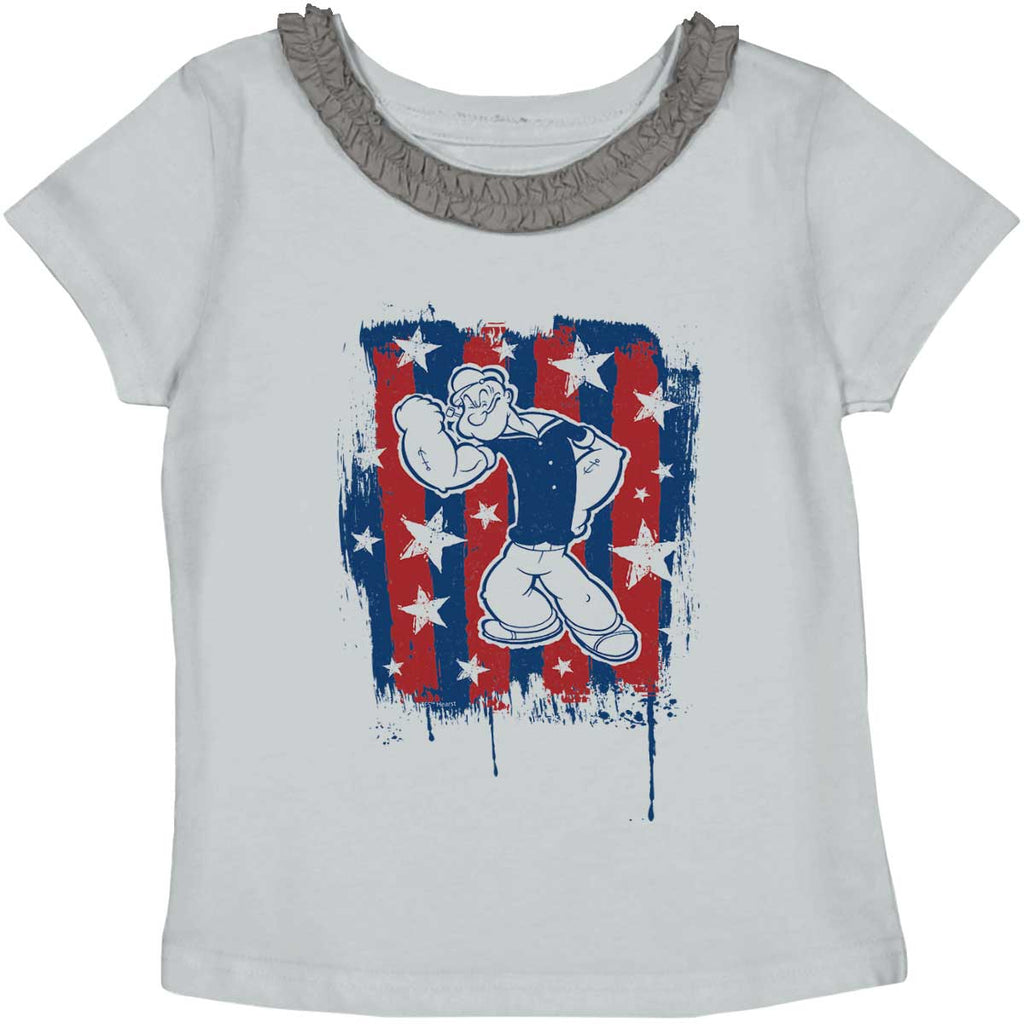 Stars Stripes Popeye Toddler Ruffled Trim T-Shirt-Direct To Garment Print-Brisco Baby