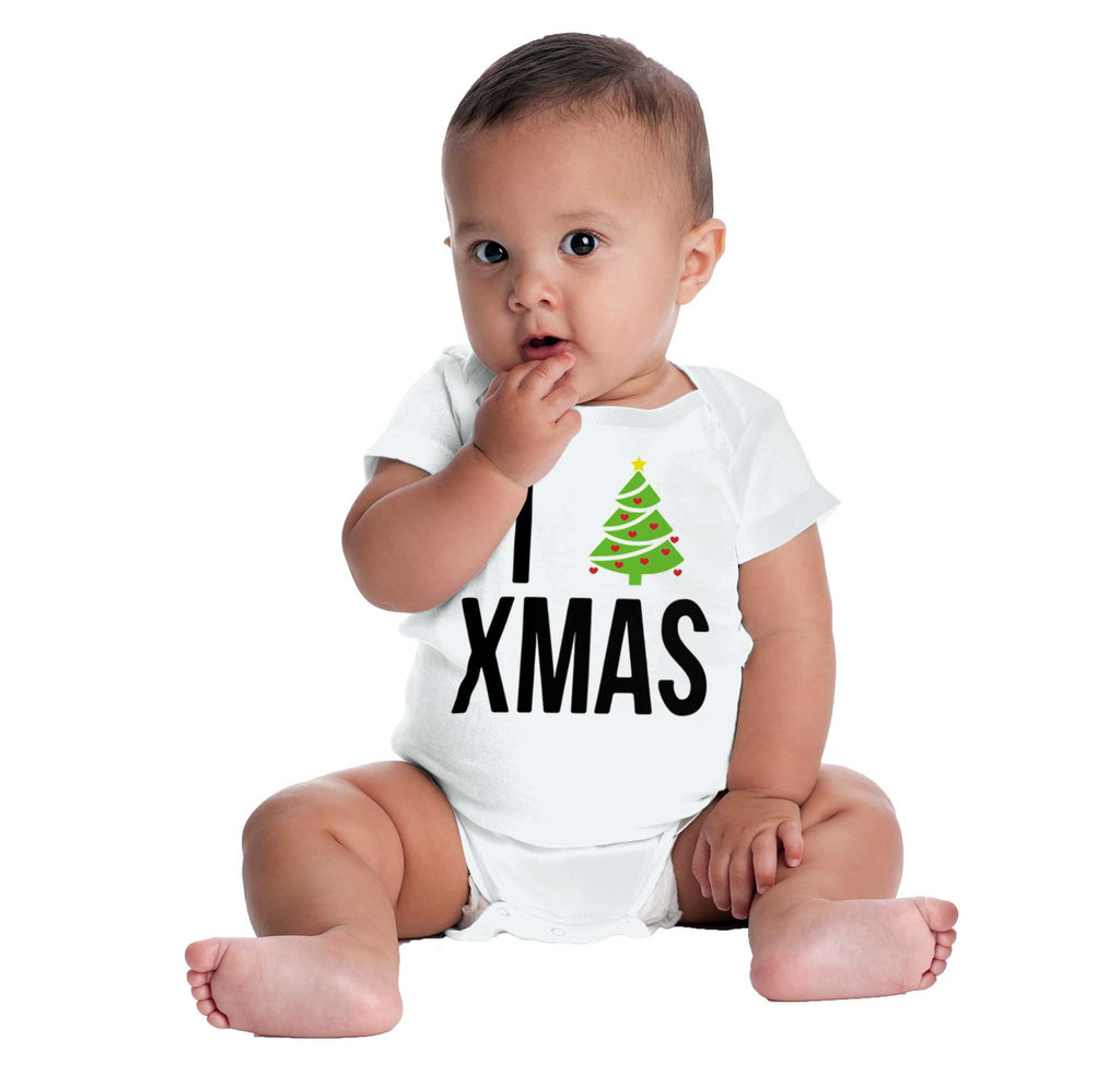 I Love Xmas Romper Bodysuit-Direct To Garment Print-Brisco Baby