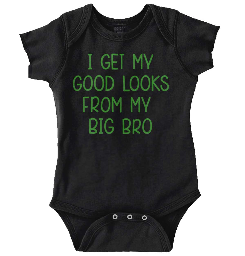 Good Looks From My Big Bro Romper Bodysuit-Direct To Garment Print-Brisco Baby