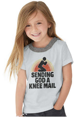 Sending God A Knee Mail Toddler Ruffled Trim T-Shirt-Direct To Garment Print-Brisco Baby