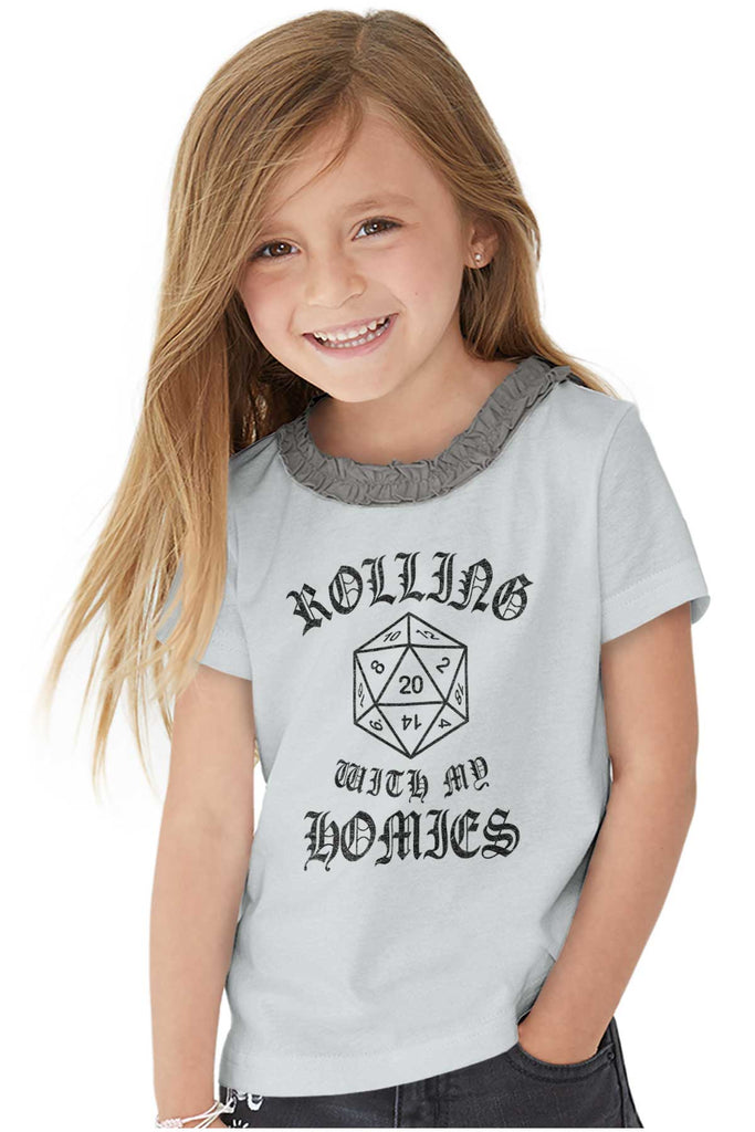 Rolling With My Homies Dungeons Toddler Ruffled Trim T-Shirt-Direct To Garment Print-Brisco Baby