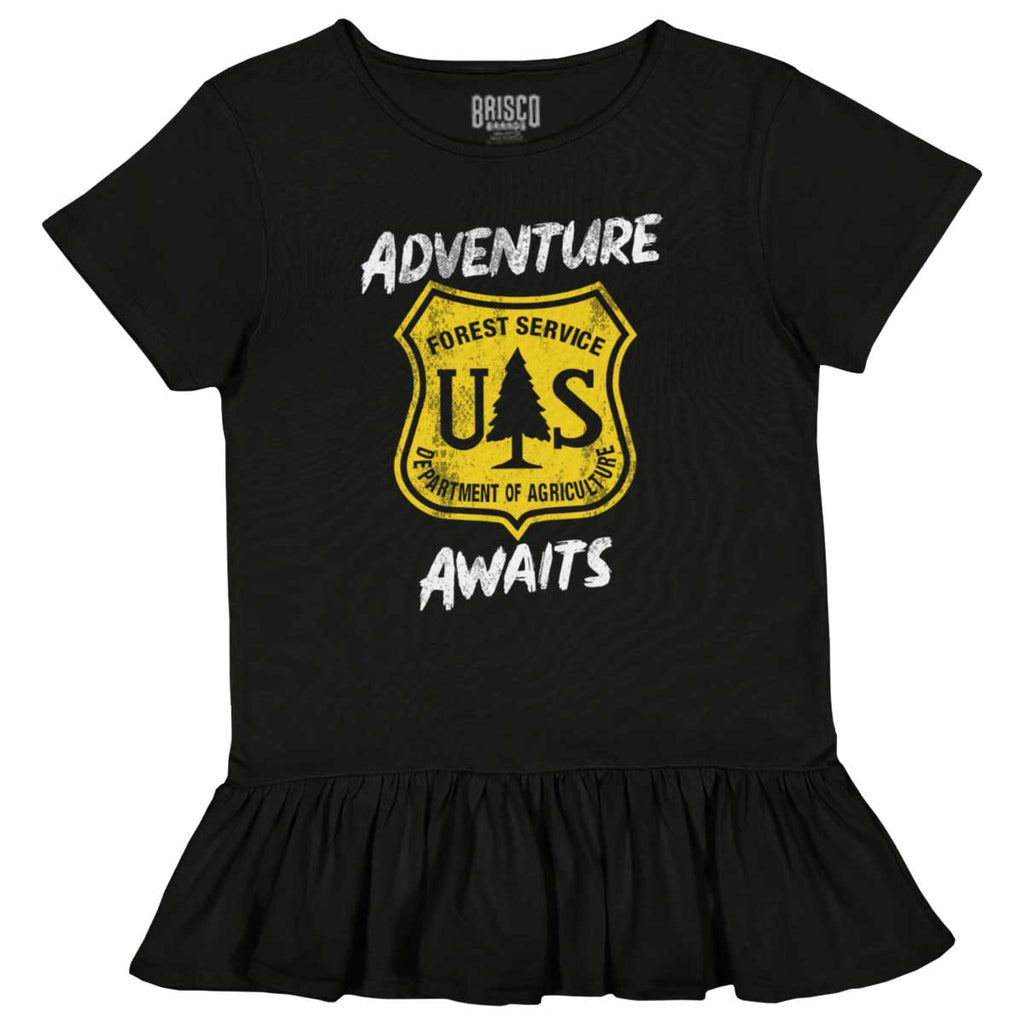 Adventure Awaits Toddler Ruffle Bottom Tee-Direct To Garment Print-Brisco Baby