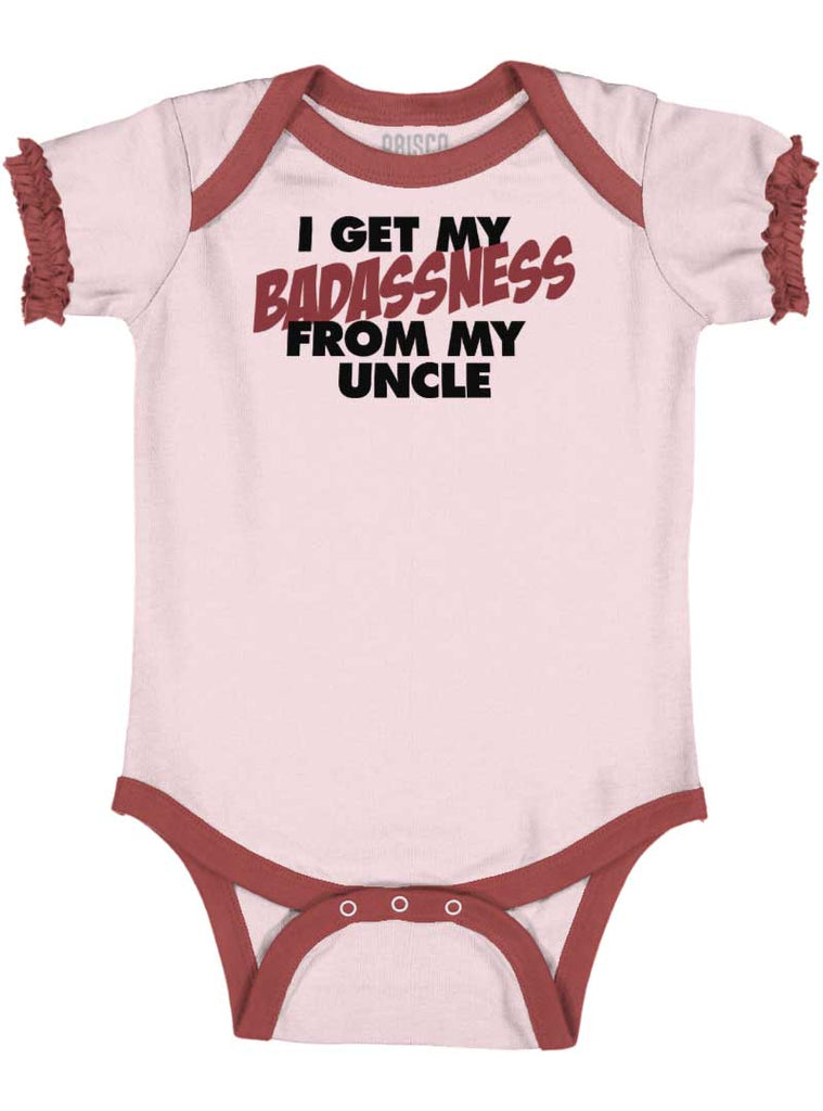 Badass Uncle Baby Ruffled Trim Romper-Direct To Garment Print-Brisco Baby