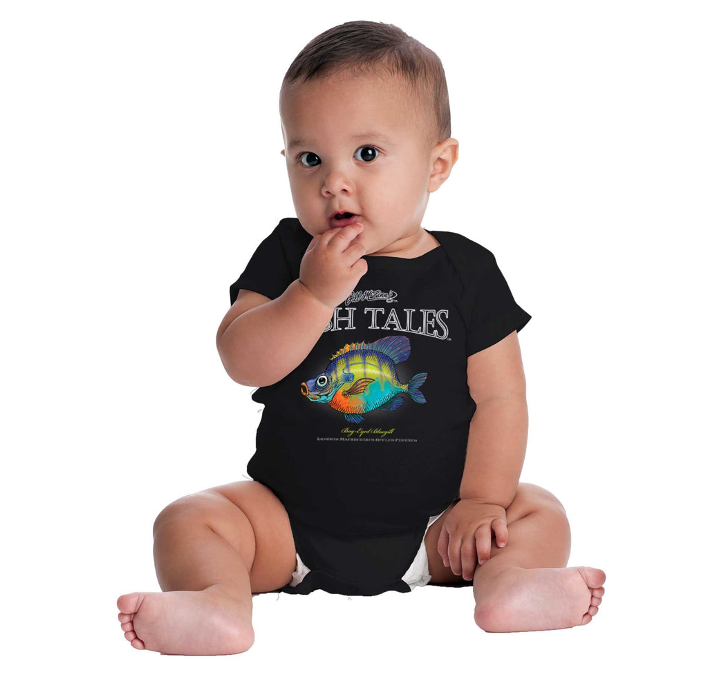 Bug-Eyed Bluegill Fish Romper Bodysuit-Direct To Garment Print-Brisco Baby