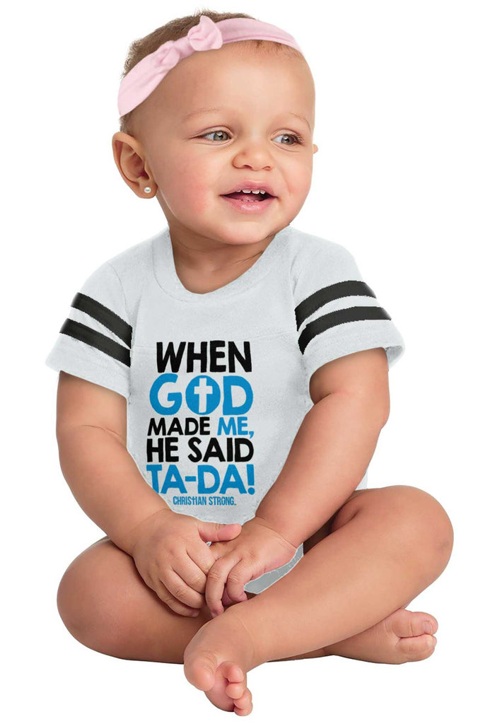 God Said Ta-Da Football Romper Bodysuit-Direct To Garment Print-Brisco Baby