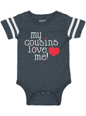 Cousins Love Me Football Romper Bodysuit-Direct To Garment Print-Brisco Baby