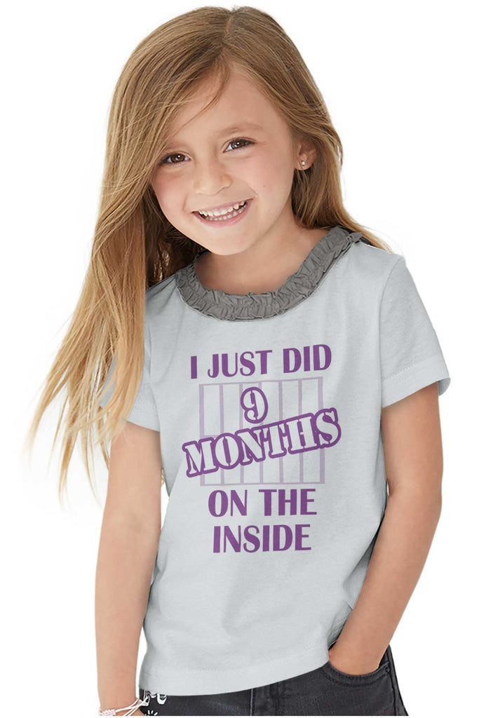 9 Months On The Inside Toddler Ruffled Trim T-Shirt-Direct To Garment Print-Brisco Baby