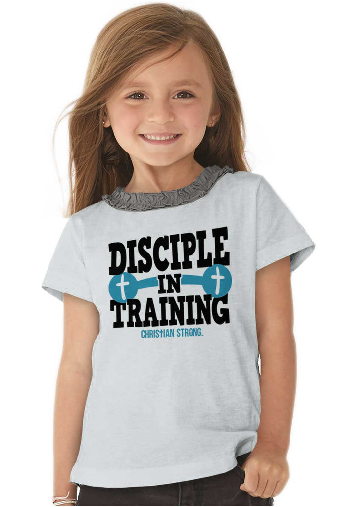Disciple In Training Toddler Ruffled Trim T-Shirt-Direct To Garment Print-Brisco Baby