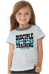 Disciple In Training Toddler Ruffled Trim T-Shirt-Direct To Garment Print-Brisco Baby