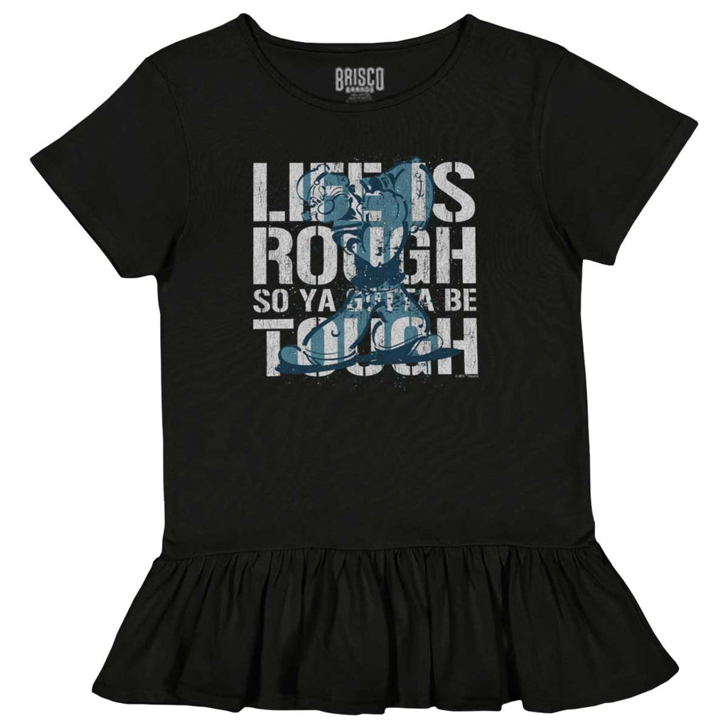 Life Is Rough Toddler Ruffle Bottom Tee-Direct To Garment Print-Brisco Baby
