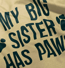 My Big Sister Has Paws Romper Bodysuit-Direct To Garment Print-Brisco Baby
