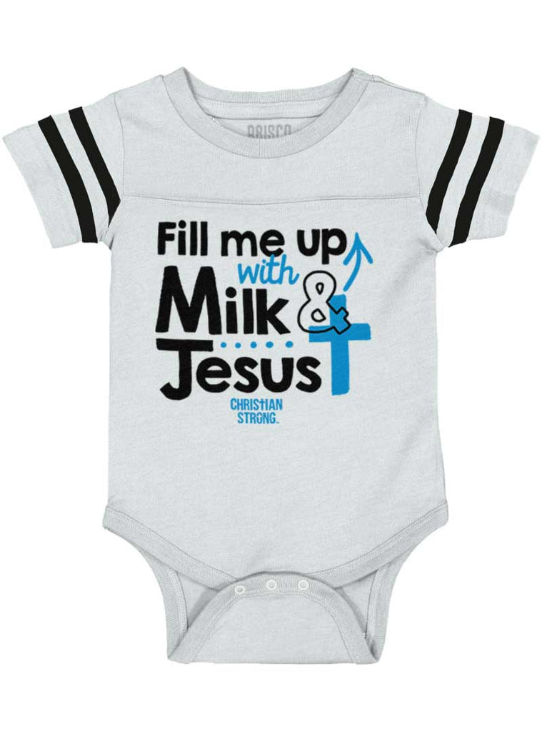 Milk And Jesus Football Romper Bodysuit-Direct To Garment Print-Brisco Baby
