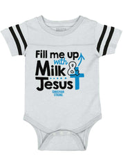 Milk And Jesus Football Romper Bodysuit-Direct To Garment Print-Brisco Baby