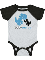 Babysaurus Rex Raglan Romper Bodysuit-Direct To Garment Print-Brisco Baby
